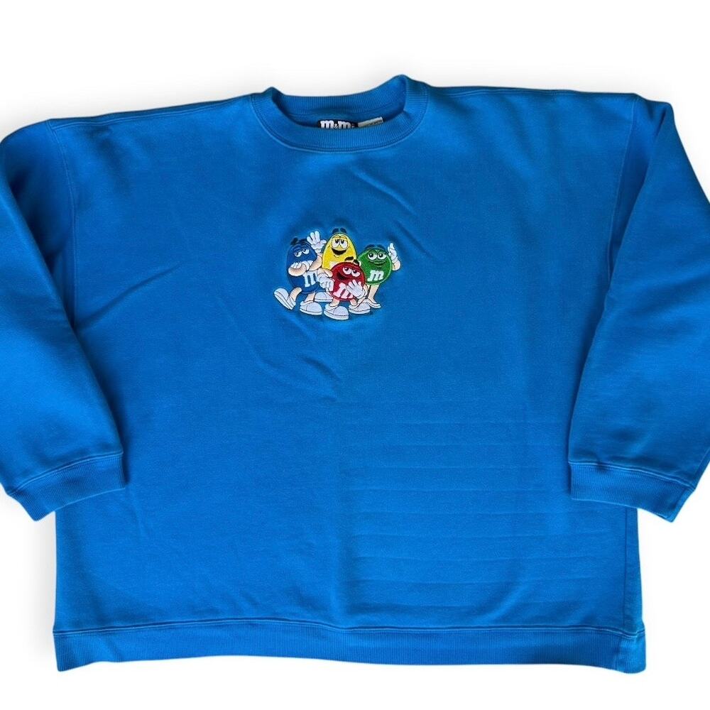 Vintage M&M’s Embroidered Graphic Sweatshirt Unisex XL Blue Crewneck Pullover
